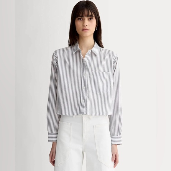 Everlane The Way-Short Shirt in Silky Cotton Grey White Size 2 Small
